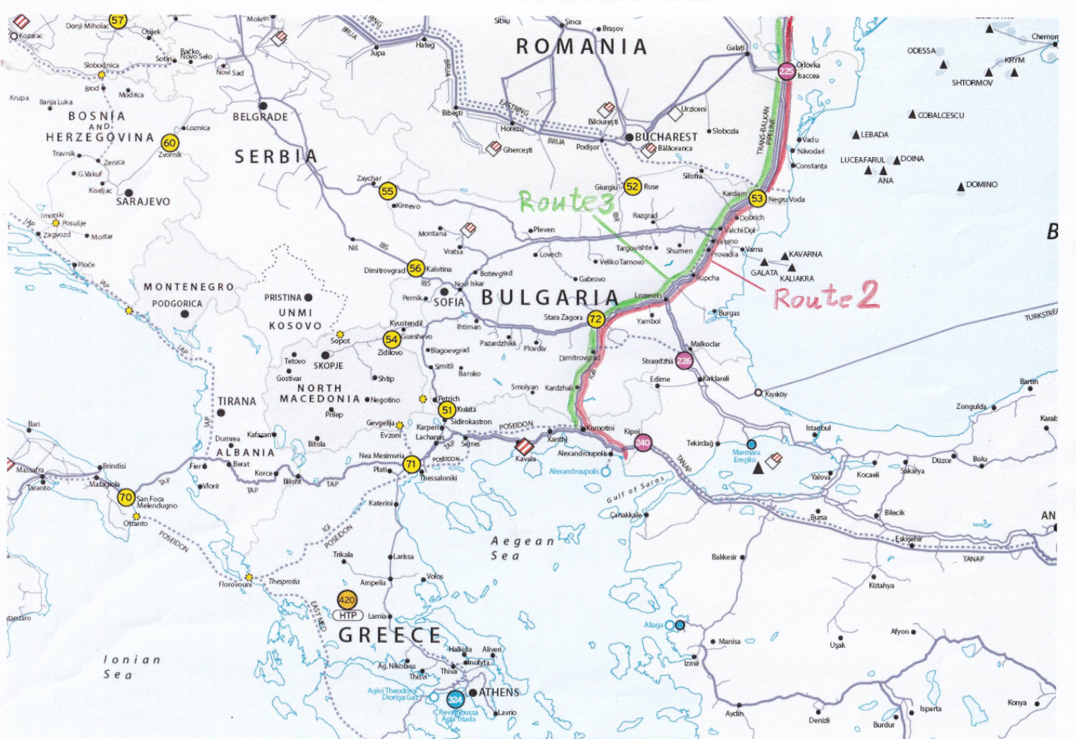 Route 2 and 3 of Azerbaijani Gas from IGB to Ukraine